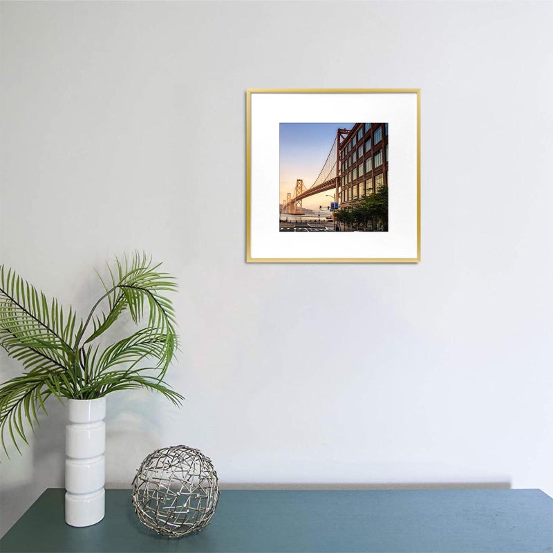 Frametory, 12x12 Aluminum Picture Frame - 12 x 12 Gold Frame with Removable Mat for 8 x 8 Photo - 12 by 12 Durable Metal Frame with Real Glass - Sawtooth Hanger for Easy Wall Display - 1 Pack - Image 2